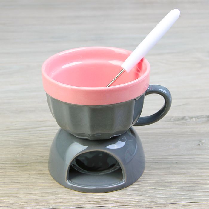 Набор для фондю "Сладкая чаша" с вилочкой 15 см, цвет серо-розовый 2313596
