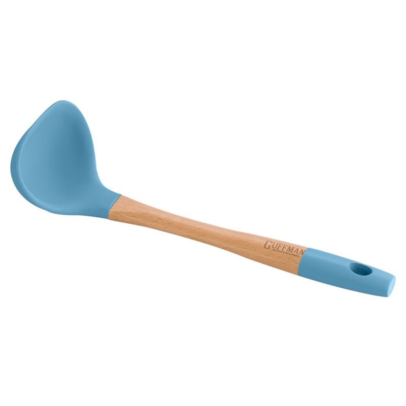 Половник силиконовый с ручкой из высококлассного бамбука, голубого цвета. M04-020-B