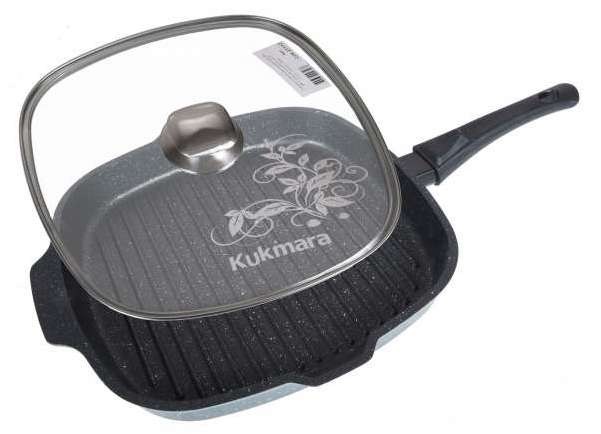 Сковорода глубокая 280мм с ручкой,со стеклянной крышкой, АП (темный мрамор) сгмт282а