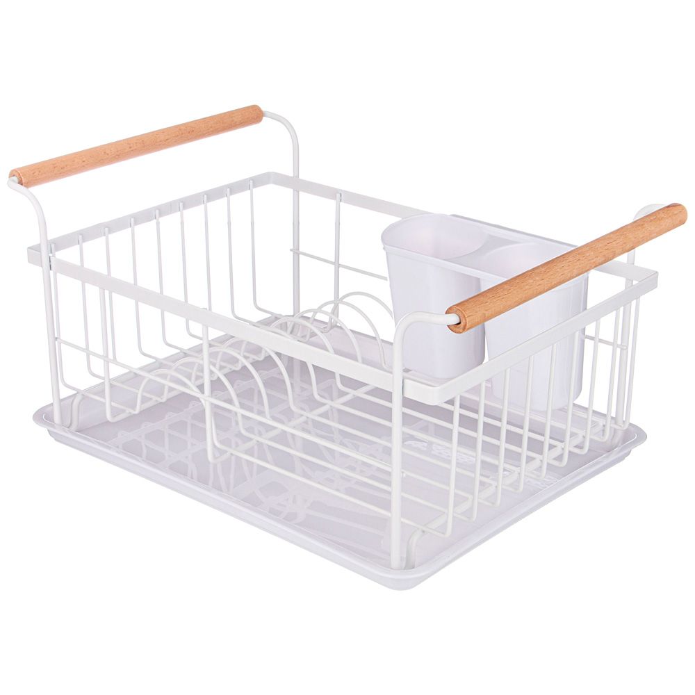 СУШИЛКА ДЛЯ ПОСУДЫ С ДЕРЕВЯННЫМИ РУЧКАМИ БЕЛАЯ 36*26*16,5 СМ  917-100