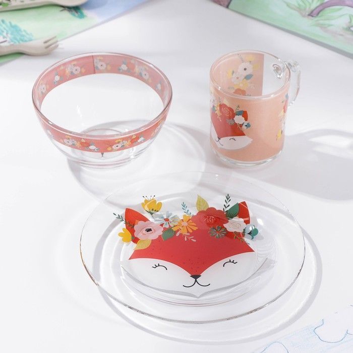 Набор детской посуды 3 предмета "Лисенок" миска 450 мл, тарелка 20 см, кружка 200 мл 7337110