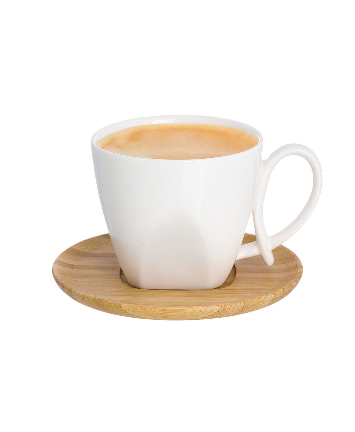 Чашка для капучино и кофе латте "Белая метелица" 200 мл 11*7,5*7 см, ручка - петля, с деревянной подставкой, диаметр подставки - 12 см