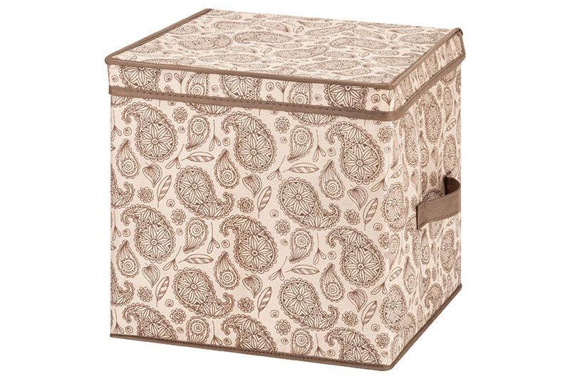 Короб складной для хранения "Пейсли бежево-коричневый", 31*31*31 см, квадрат, с крышкой, с ручками (стенки и дно плотные), состав - высококачественный