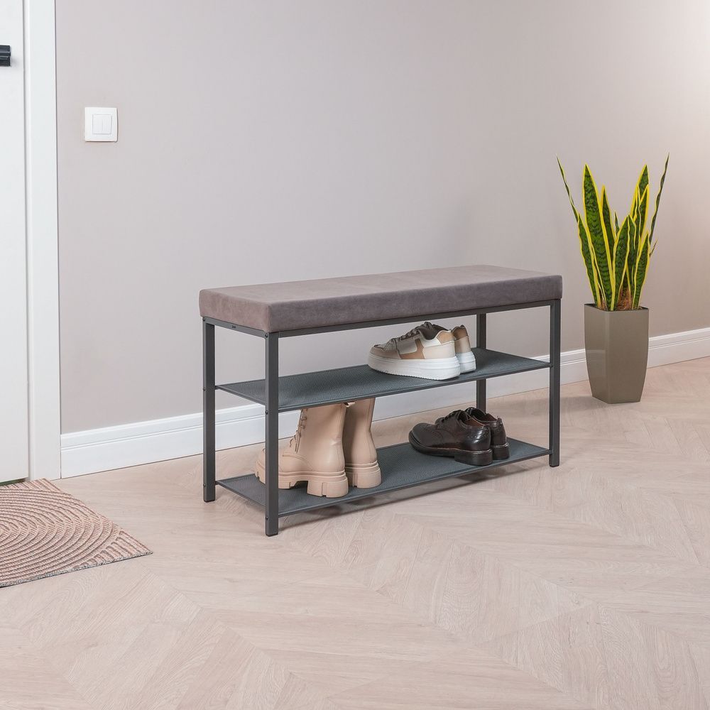 #Банкетка "Торонто 33С" цвет каркаса графит, цвет сиденья серый