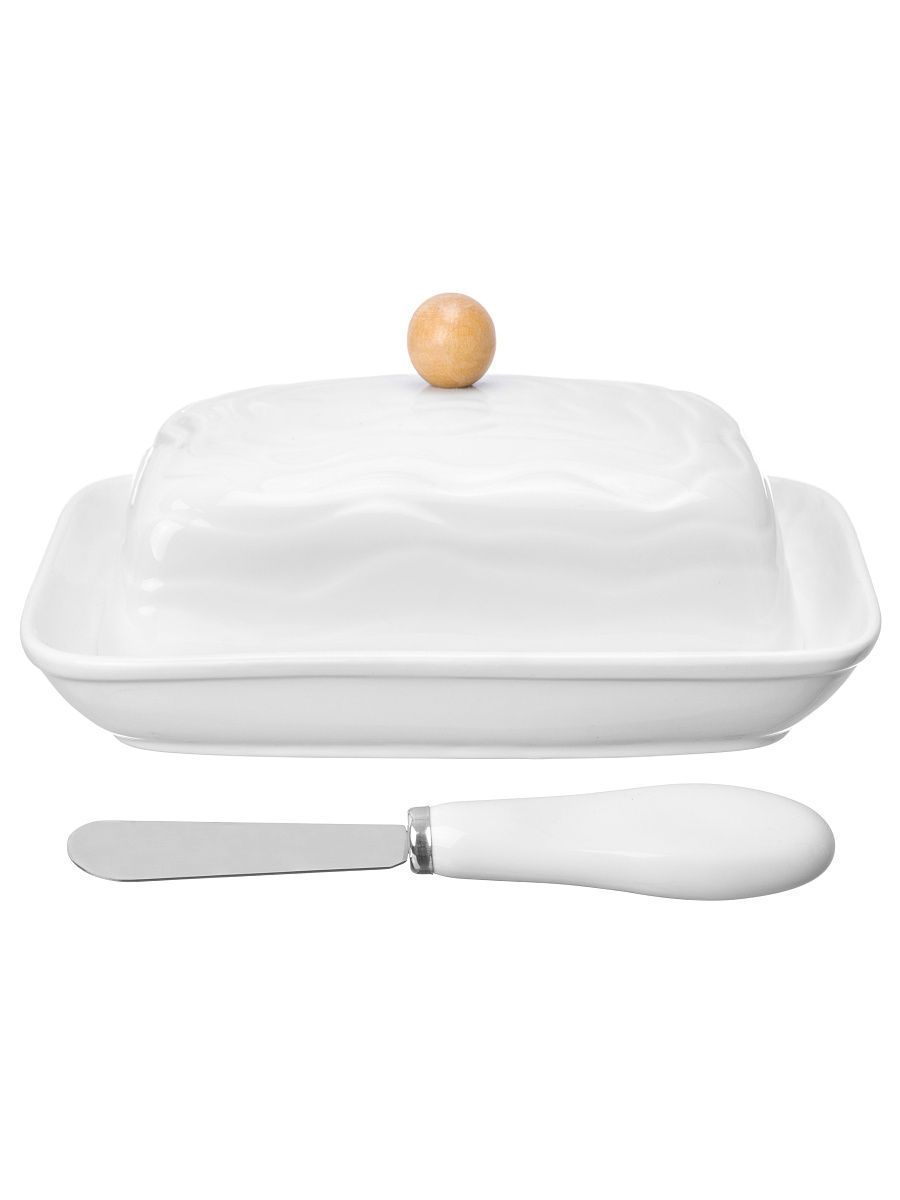 Масленка "Айсберг" 16*12,2*8,3 см, с ножом с фарфоровой ручкой, 540238