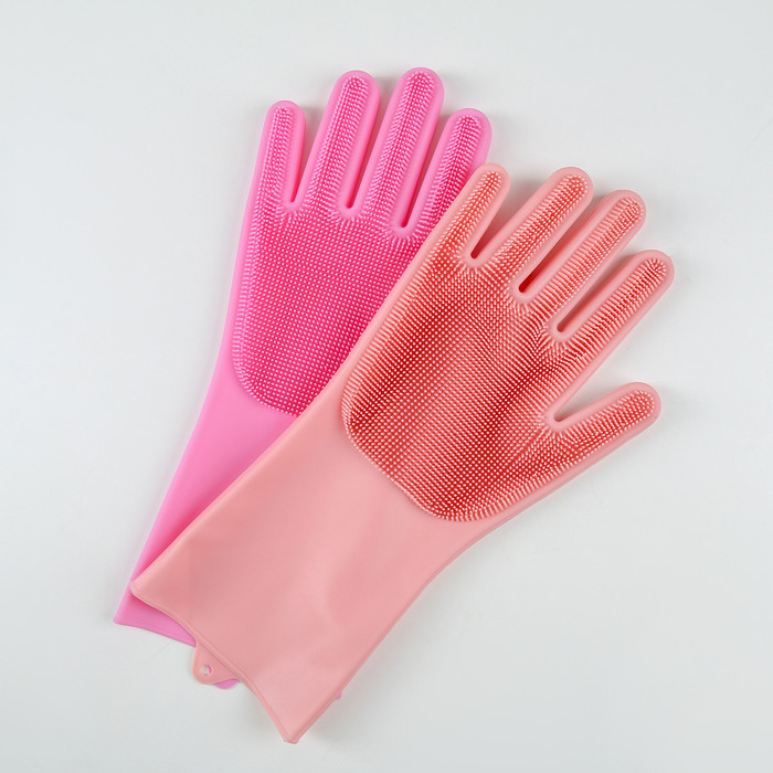 Перчатки хозяйственные силиконовые, для мытья посуды, 240 г., цвет МИКС   4104768