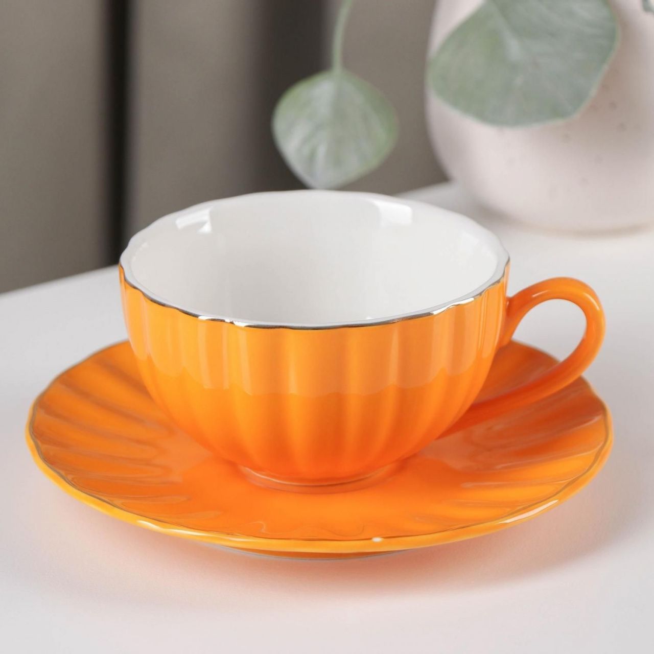 Чайная пара "Вивьен" чашка 200 мл, блюдце d-15 см, цвет персиковый 4442308