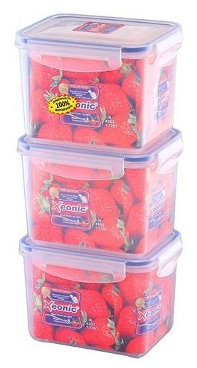 Набор 3 - х квадратных контейнеров пищевых герметичных XEONIC - 1,4 л + 830 мл + 450 мл (810053+ 810054+810055) красный
