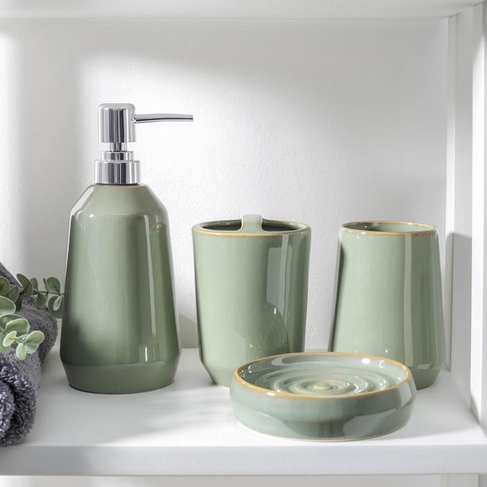 Набор для ванной "Люси", 4 предмета (мыльница, дозатор для мыла, 2 стакана), цвет зеленый   5224964