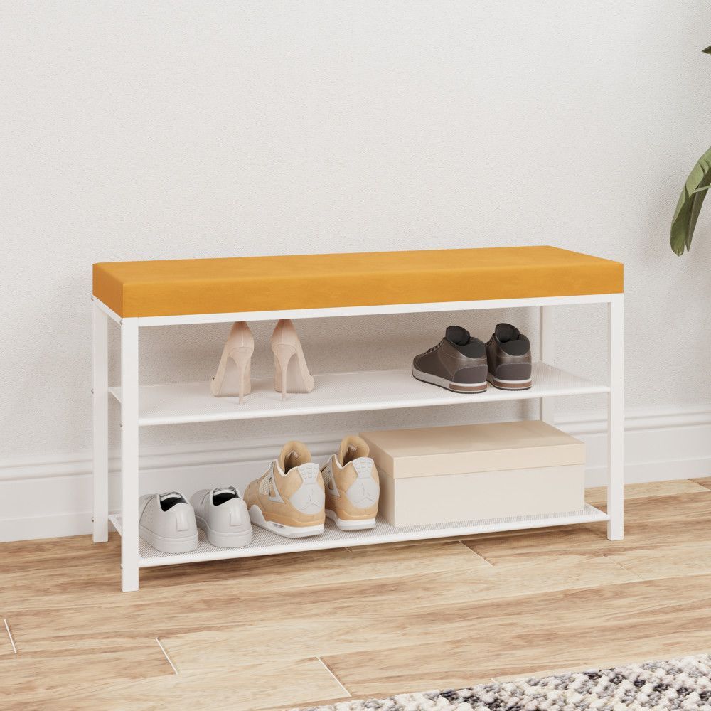 #Банкетка "Торонто 33С" цвет каркаса белый, цвет сиденья горчичный