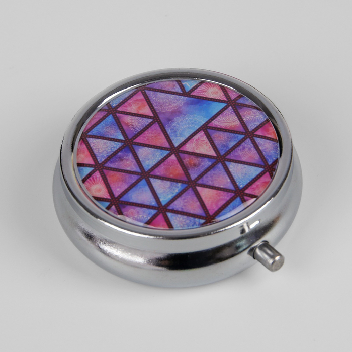 Таблетница с зеркалом 3секц d5*2см Треугольники металл серебр/фиолет 3550194