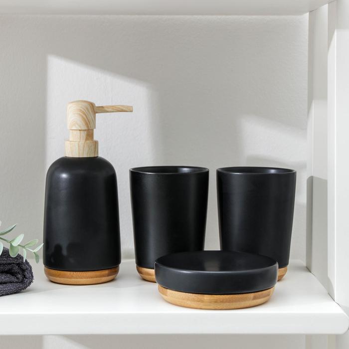 Набор для ванной "Эко" 4 предмета (мыльница. дозатор для мыла, 2 стакана), цвет черный   6851677