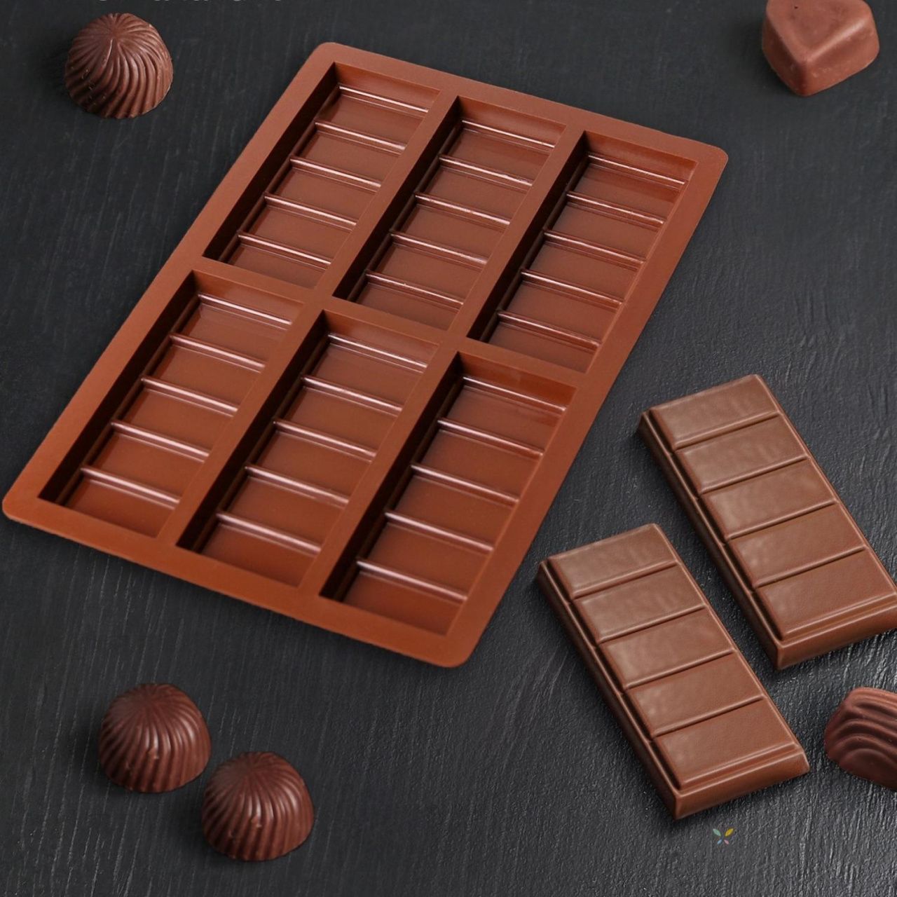 Форма для шоколада 6 ячеек 26х17х1 см (11,3х4,4) "Плитка.Крупные дольки" цвет шоколадный 4708568   