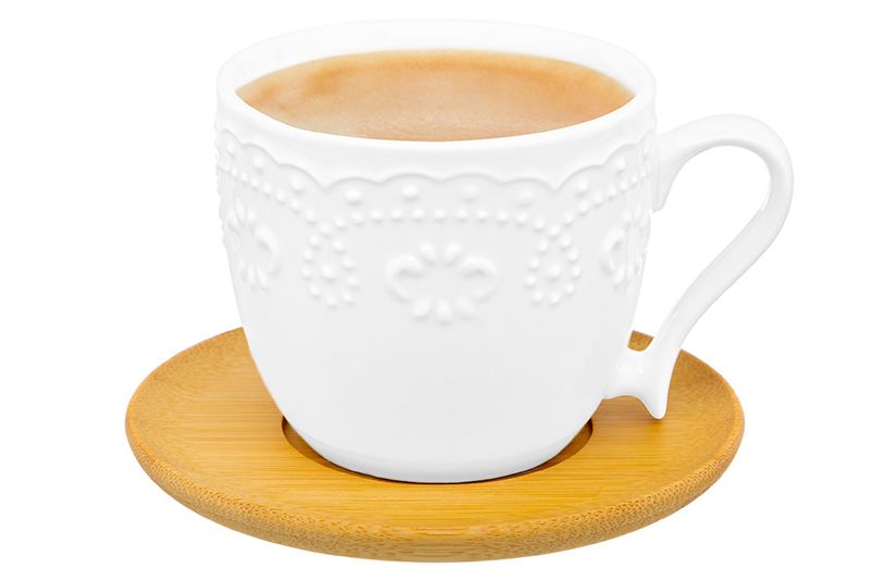 Чашка для капучино и кофе латте "Белый узор" 11*8,3*7,5 см 220 мл, с деревянной подставкой, диаметр подставки - 12 см