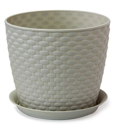 Кашпо РОТАНГ D180мм 3л с поддоном белый ротанг 0,158х0,18х0,18м