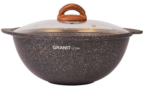 Казан для плова 4,5л со стекл. крышкой, АП линия "Granit ultra" (black-gold) кгбг47а