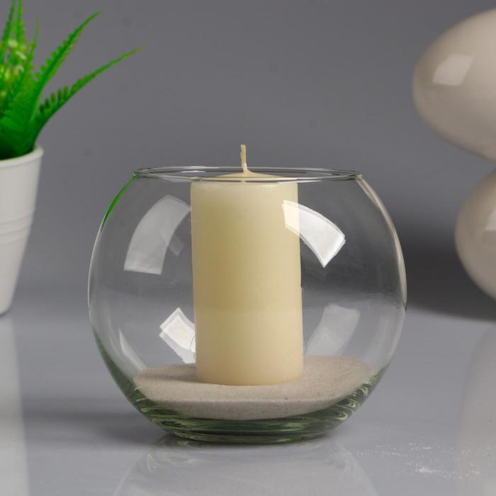 Ваза-шар стеклянная "Классика" с белой свечой, 12×10 см   4534519