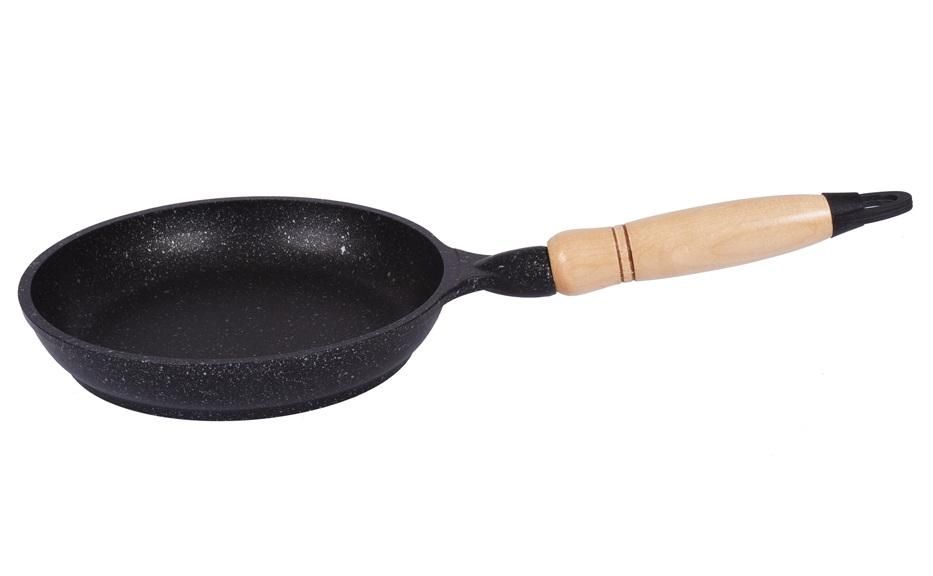 Сковорода 220/45мм с деревянной ручкой, АП (темный мрамор)
