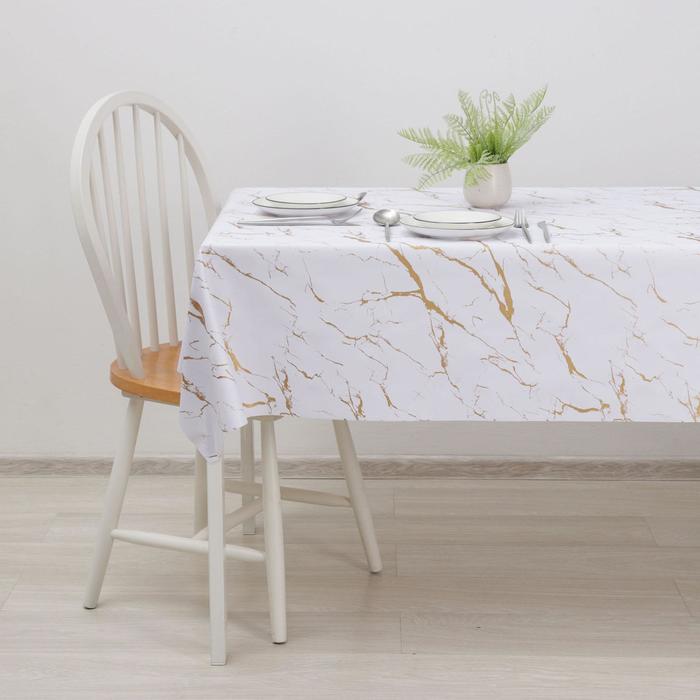 Клеенка столовая на ткани (рулон 20 метров), ширина 137 см "Мрамор" цвет бело-золотой   6250634