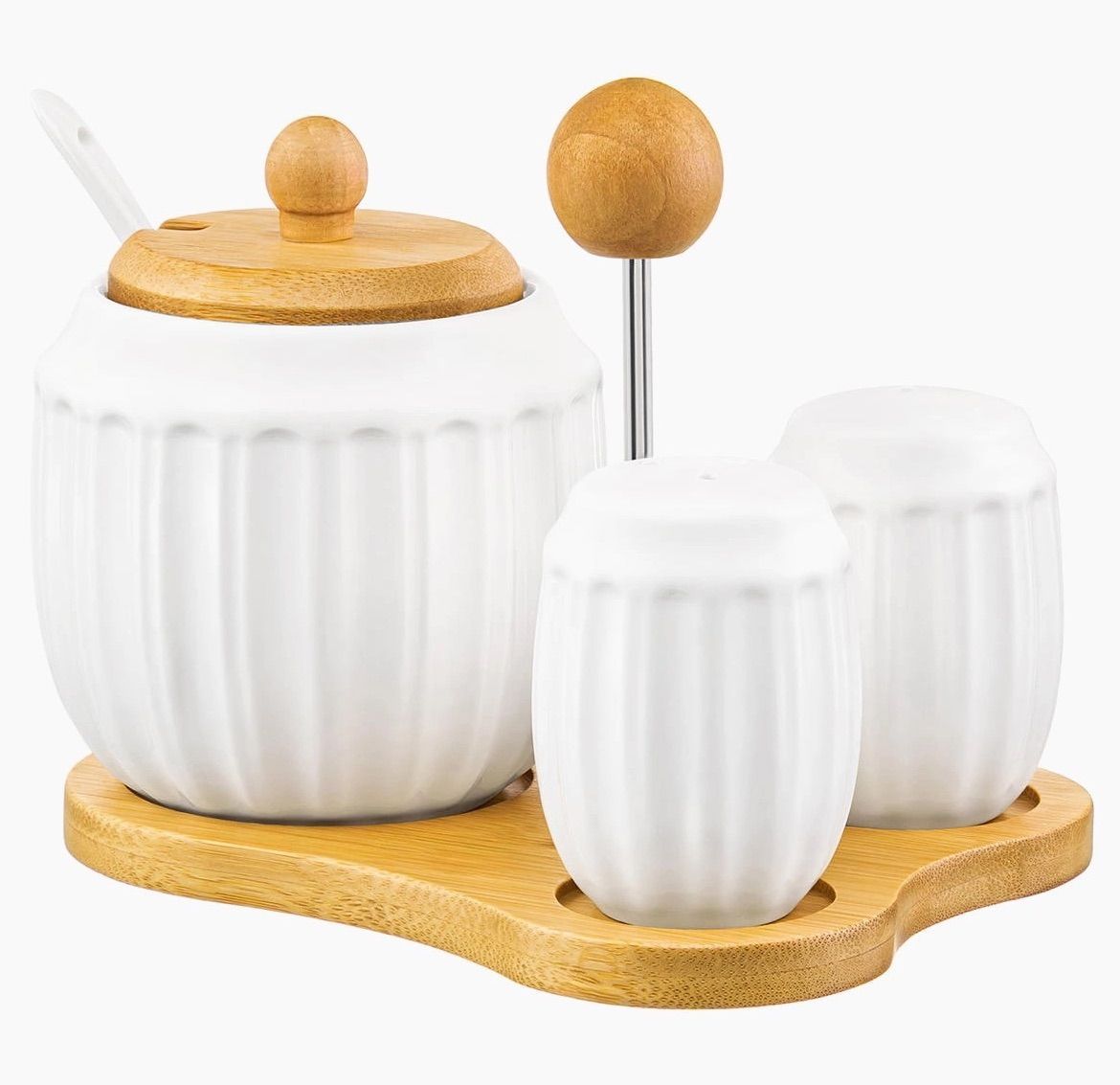 Набор - сахарница + солонка + перечница "Ампир" 16*13*13 см, сахарница 9*9*11 см, 350 мл, с ложкой и деревянной крышкой, высота без крышки 8 см, солон