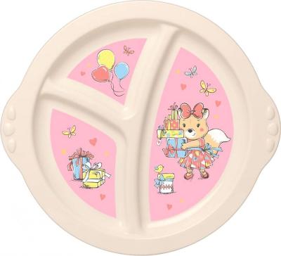 Тарелка детская трехсекционная с розовым декоро...