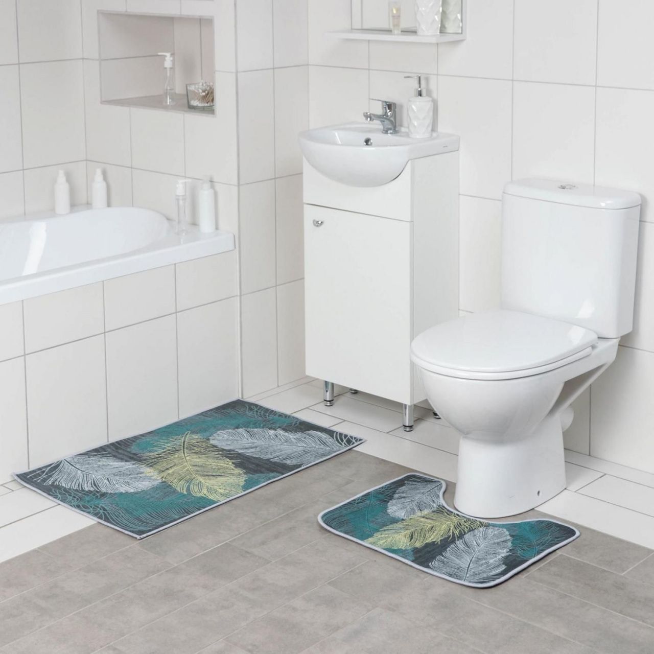 Набор ковриков для ванны и туалета Доляна «Перышки», 2 шт: 50×80, 50×40 см