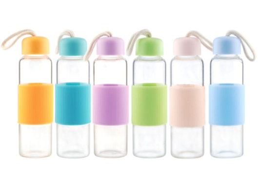 Бутылка для воды 325мл с силиконовым ободом и ручкой, микс цветов, H-176