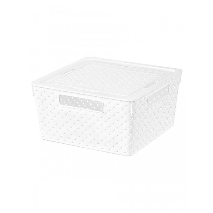 Коробка для хранения квадратная Береста с крышкой 11л 290х290х150 ( белый)