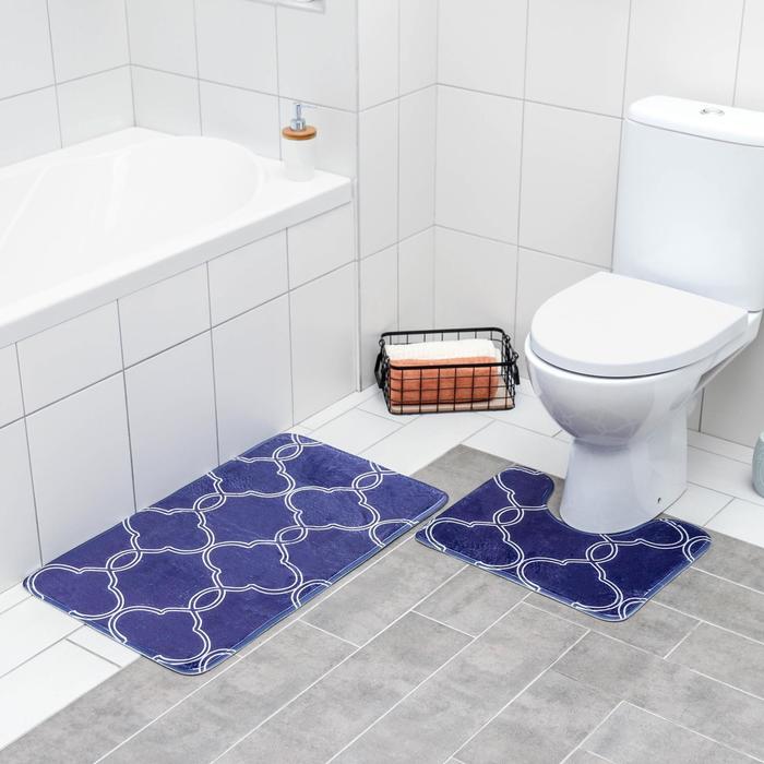 Набор ковриков для ванны и туалеты 2 шт 44х50, 50х80 см "Виньер" цвет синий   4066310            