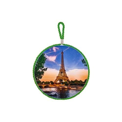 Подставка под горячее "Эйфелева башня" 17*17*1 см с зеленым шнурком, круглая, керамика