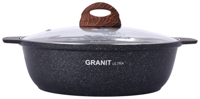 Кастрюля-жаровня 3л со стеклянной крышкой, АП "Granit ultra (blue)
