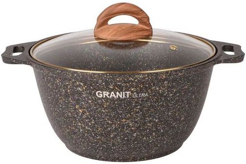 Кастрюля 4л со стекл. крышкой, АП линия "Granit ultra" (black-gold) кгбг42а