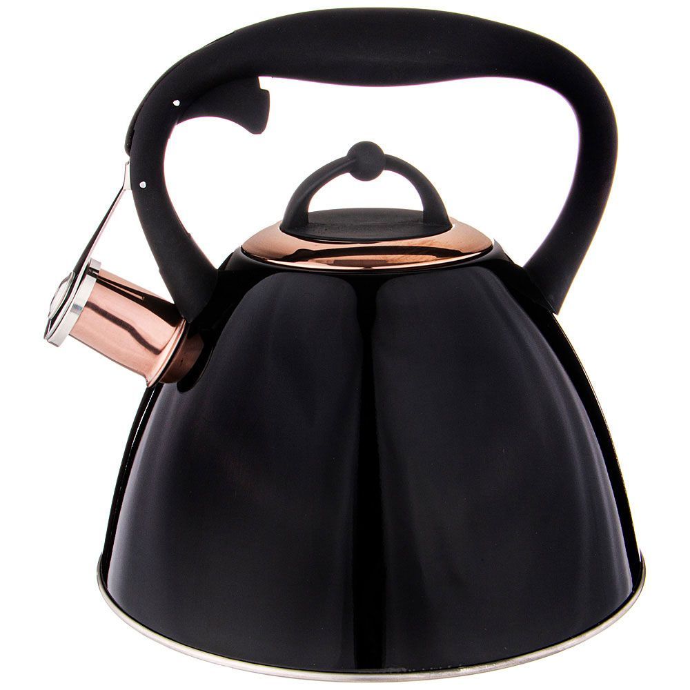 Чайник Agness со свистком 2,7 л, титановое покрытие носика, термоаккумулирующее дно, индукция цвет: черный 914-153