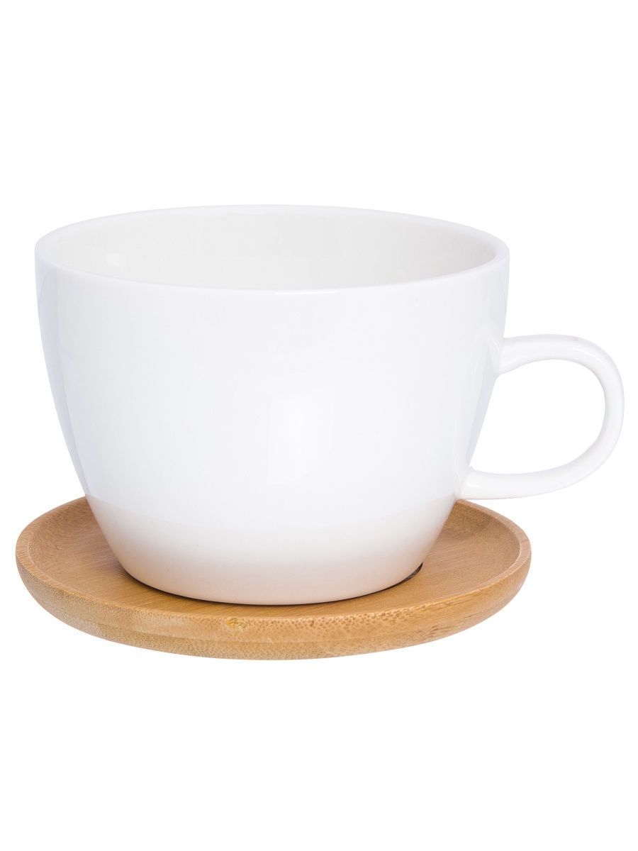 Чашка для капучино и кофе латте "Снежная королева" 500 мл 14,5*12,8*9 см, с деревянной подставкой, диаметр подставки - 12,8 см