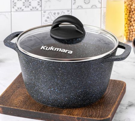 Кастрюля 3,5л со стеклянной крышкой, АП линия "Granit" (black)