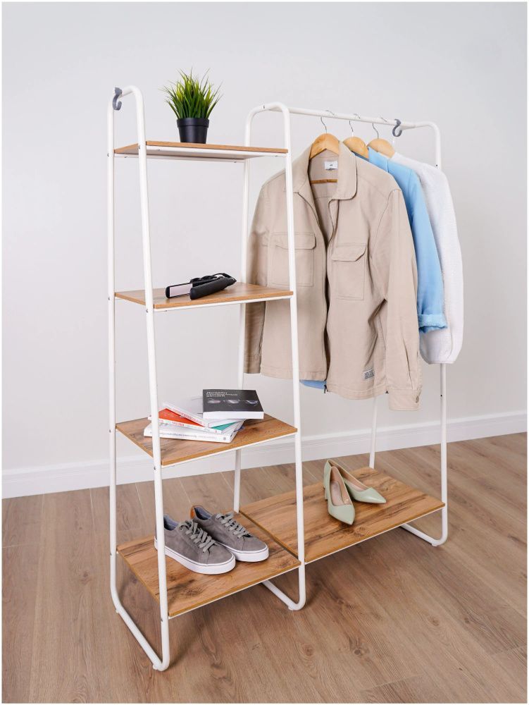 Гардеробная система с полками "Скандинавия 1" (Scandinavia 1 Clothing rack with shelves) (Белый)