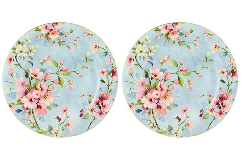 Набор круглых тарелок 2 предмета "Яблоневый цвет на голубом", 26*26*2 см - каждая, NEW BONE CHINA