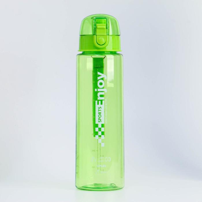 Бутылка для воды Enjoy sports, 800 мл, клик, на ремешке, зелёный  8х26 см 7358462