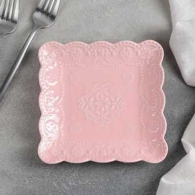 Тарелка квадратная "Сьюзен" 15х15 см, цвет розовый   4521287   