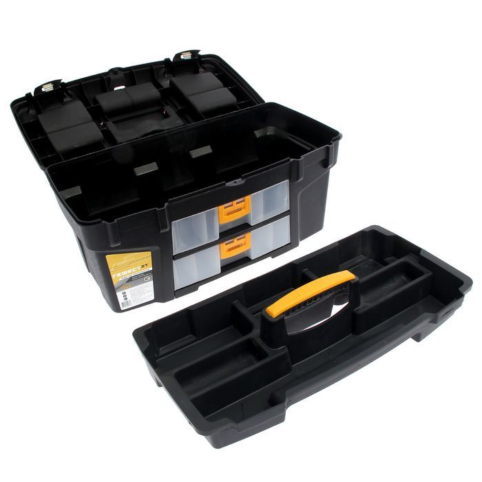 Ящик для инструментов ГЕФЕСТ 21' металл замки (с двумя консолями и секциями) черный с желтым 0,29х0,275х0,53м