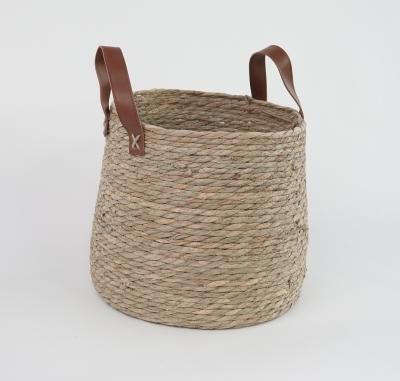 Плетеная корзина для хранения из джута, с кож ручками, разм 2 26*26*25 см QH0056-2