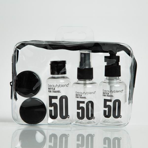 Набор для хранения в чехле: бутылочка с дозировкой, распылитель-50мл, 2 баночки-15мл, цвет прозрачный/чёрный