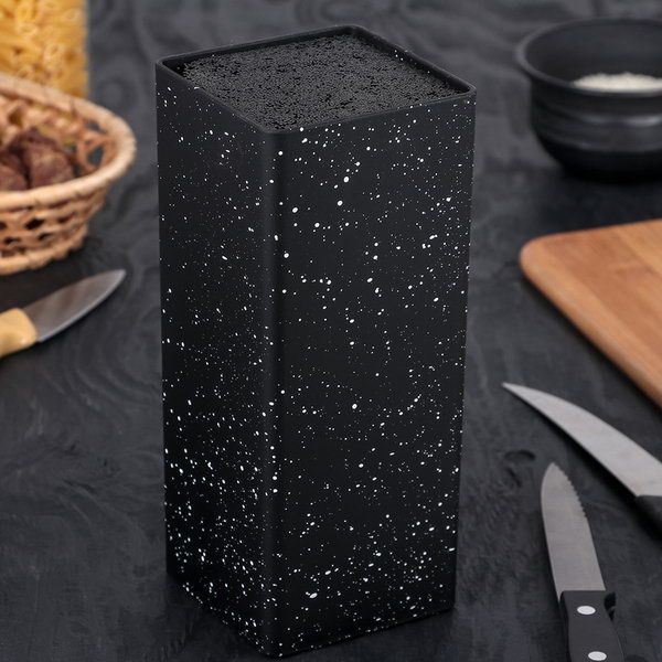 Подставка для ножей "Зефир" soft-touch, квадратная, 22х10 см, цвет черный 4098634   