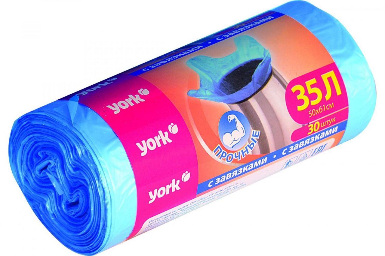 Мешок для мусора "YORK" 35 л. (30 шт) с завязками 10 мкм