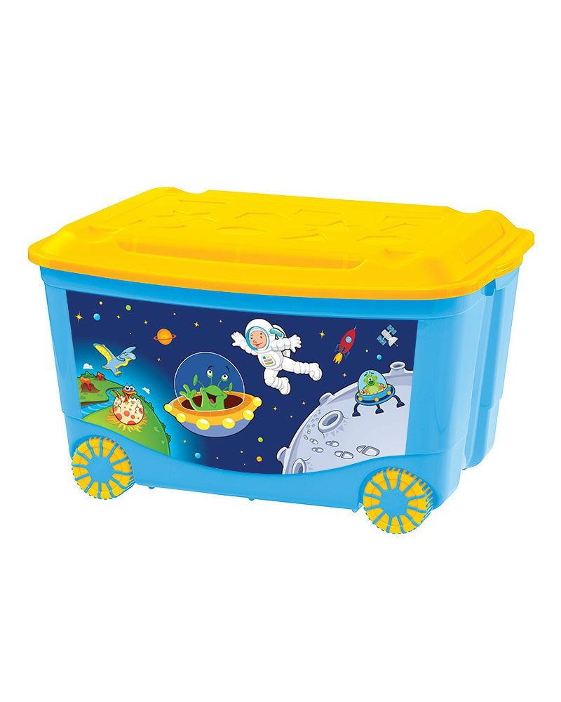Ящик для игрушек на колесах (580х390х335) с апликацией голубой