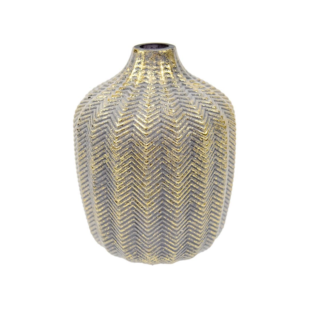 Декоративная стеклянная ваза, Д140 Ш140 В190, серый с золотым напылением