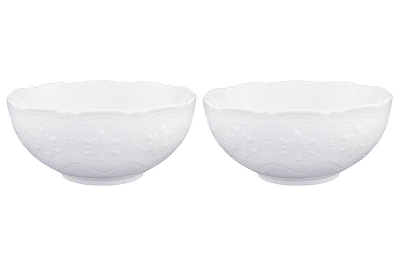 Набор круглых салатников с ажурными краями "Белое кружево" 2 предмета, 16*16*7 см 790 мл - каждый