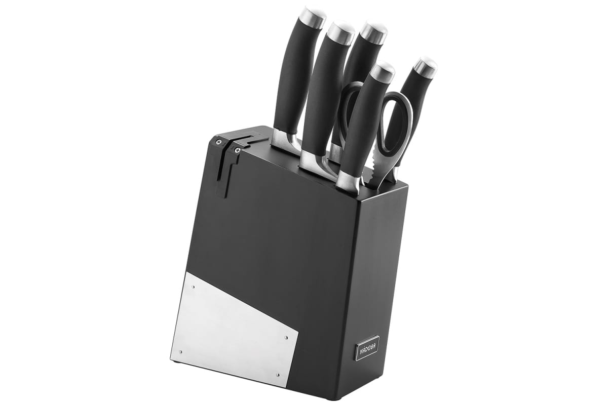 Набор из 5 кухонных ножей, ножниц и блока для ножей с ножеточкой, NADOBA, серия RUT
