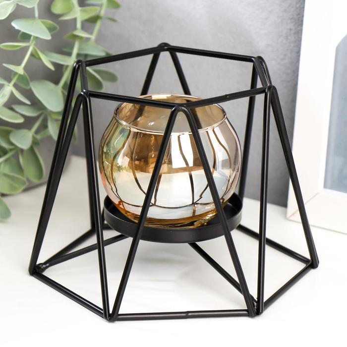 Подсвечник металл, стекло на 1 свечу "Чёрные треугольники" 10х13,5х13,5 см   5150280         