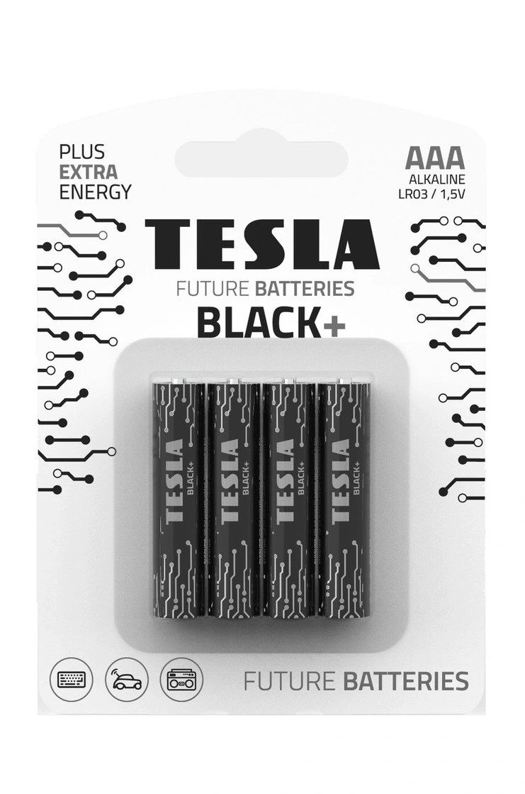 AAA BLACK TESLA+ 4шт Alkaline baterie AAA(LR03, минипальчиковая), блистер/4шт цена за шт